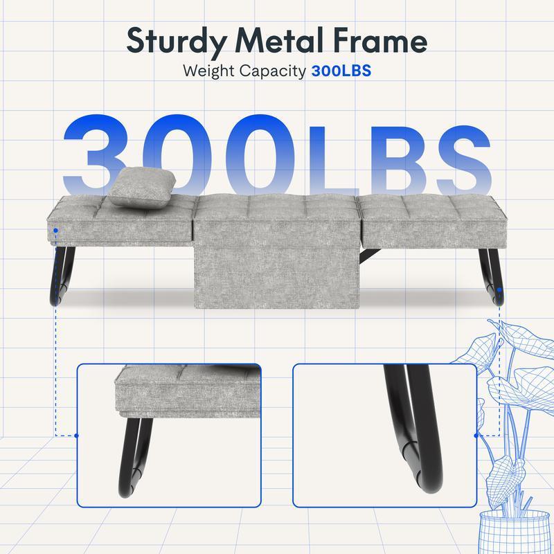 Sofá cama convertible con respaldo ajustable en 5 niveles, otomana tapizada multifuncional, sofá tapizado ajustable, muebles para sala de estar (gris, compatible con camas).